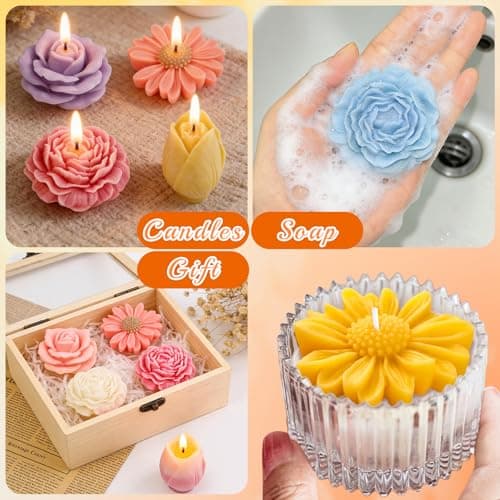 ZQYSING Flower Candle Molds Set, 3D Rose, Daisy, Peony, Tulips Floral Molds — view 5