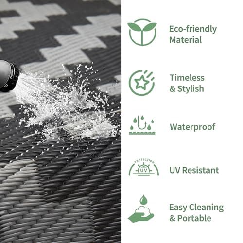 GENIMO Outdoor Rug for Patio Clearance,5'x8' Waterproof Mat,Reversible Plastic Camping Rugs,Rv,Porch,Deck,Camper,Balcony,Backyard,Black & Gray — view 4