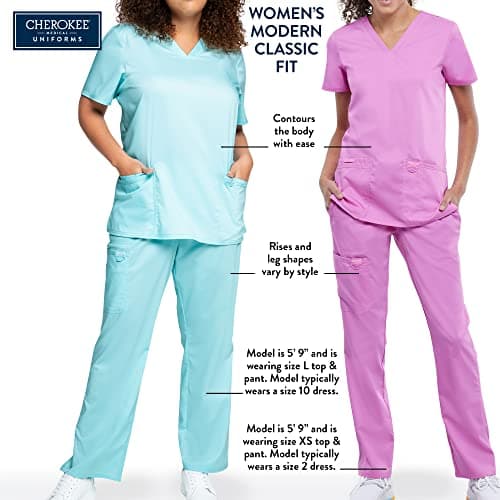 Cherokee Women's Natural Rise Flare Leg Drawstring Scrub Pant, Black, Small-Petite — view 2