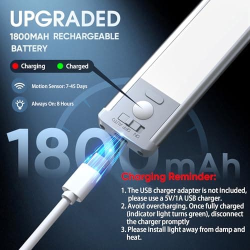MCGOR 10inch Under Cabinet Lighting, 2 Pack Rechargeable Motion Sensor Light Indoor, 5 Levels Dimmable Magnetic Closet Lights, Wireless Under Counter Lights for Kitchen, Stairs — view 4