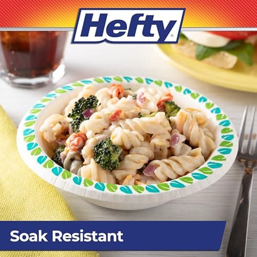 Hefty Compostable Paper Bowls, 12 oz, 30 Count, Patterned Disposable Bowls for BBQs, Parties, Holidays, Potlucks, and Everyday Use, Soak-Resistant, Made with Plant-Based Materials, Microwave Safe — view 5