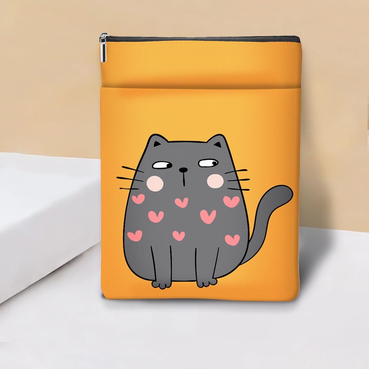 Cartoon Cat Bird Book Sleeve, Book Lovers Gifts Sleeve with Zipper & Front Pocket, 11.5x8.8 Inch Canvas Books Cover Protector Bookish Cat Lover Gifts for Readers Women Friend Birthday Gift — view 5