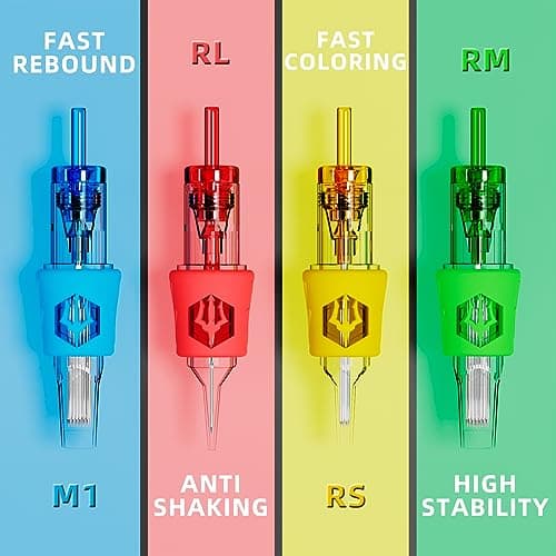 Poseidon 50 Pcs Tattoo Cartridge Needles Mixed Size Shader Magnum Curve/.Round Mag #12 3RL 5RL 7RL 9RL 9RL 5RS 7RS 9RS 7RM 9RM 9M1 Disposable Membrane — view 2