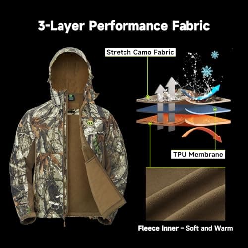 TIDEWE Hunting Clothes for Men with Fleece Lining, Safety Strap Compatible Hunting Jacket and Pants, Water Resistant Silent Hunting Suits for Climbing, Hiking, Camping (Next Camo, Size L) — view 2