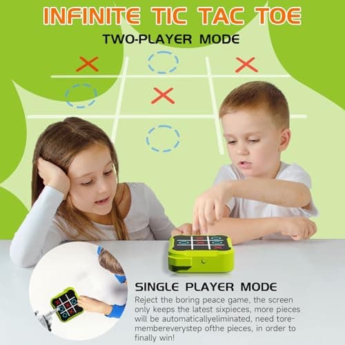 Electronic Tic Tac Toe Game, 4-in-1 Handheld Puzzle Tic Tac Toe Bolt Game, Portable Travel Board Game for Car Ride, Educational Memory Games for Ages 3 for Boys, Green — view 2