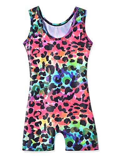 HOZIY Girls Gymnastics Leotards for Kids Tumbling Outfits Biketard Sparkle Adorable Pattern, Colorful Camouflage, 7-8 Years