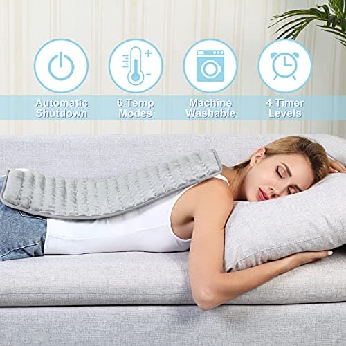 24"x12" Heating Pad, Electric Heating Pad for Dry & Moist Heat, Electric Heat Pad with Multiple Temp & Timer Settings, Auto Off, Silver Gray
