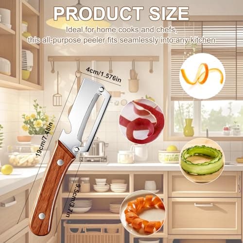 2PCS Multi Functional Premium Vegetable Peeler with Wooden Handle and Bottle Opener,Stainless Steel Blade Kitchen Tool for Fruit Apple Potato Pumpkin Papaya Carrot — view 6