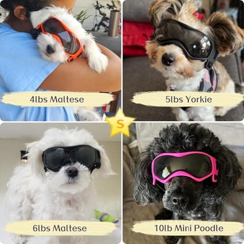 PETLESO Dog Goggles Small Breed, Dog Sunglasses UV Protection Puppy Eyewear for Small Pet Outdoor Riding Driving, Black S — view 6