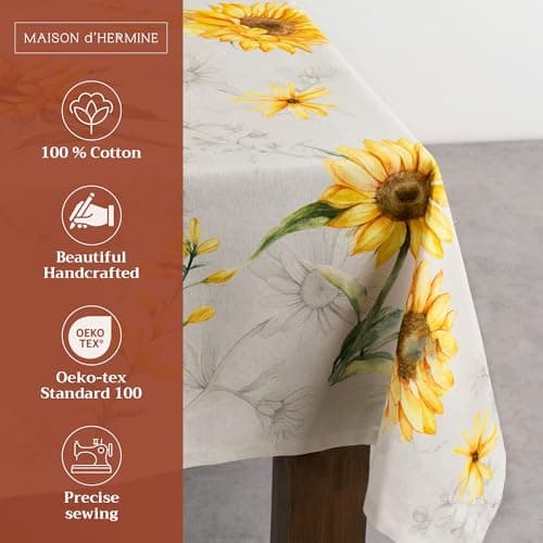 Maison d' Hermine Table Cloth Square Table 100% Cotton 54 x 54 Inches Tablecloth Reusable Decorative for Dining Kitchen Room Farmhouse Party Home Hotel Restaurant Spring Summer - Candice