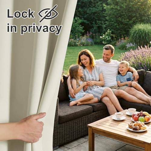 RYB HOME Patio Curtains Outdoor - Extra Wide Drape Waterproof Windproof Curtains for Porch Gazebo Pergola Canopy Shower Pool Outside Deck, Width 52 x Length 84, 1 Panel, Beige — view 2