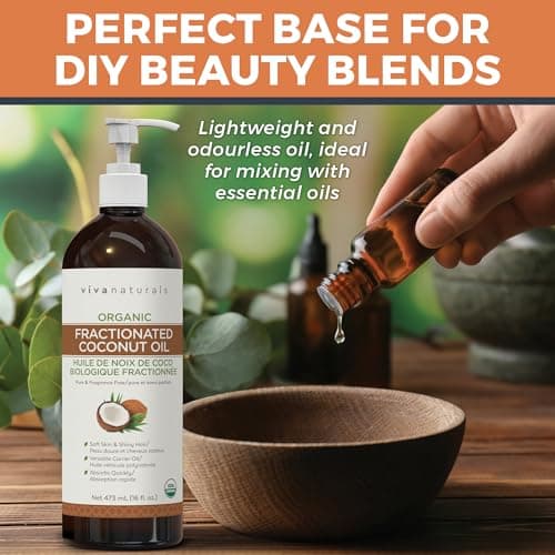 Viva Naturals Organic Fractionated Coconut Oil – Pure Massage Oils for Massage Therapy, Coconut Oil for Skin & Hair, Lightweight Carrier Oil for Essential Oils, 16 fl oz — view 2