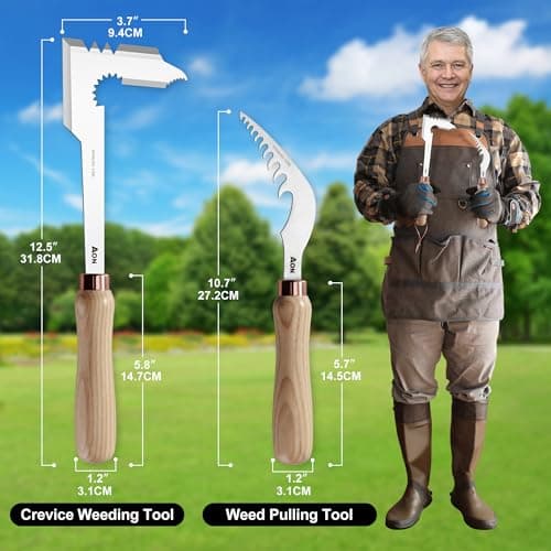 AON 2-Pack Hand Crack Weeder Puller Tool Set - Made with Durable Steel and Ash Wood Ergonomic Handles, Weeding Tools Ideal for Gardens and Patio Lawns to Efficiently Remove Weeds from the Root — view 5