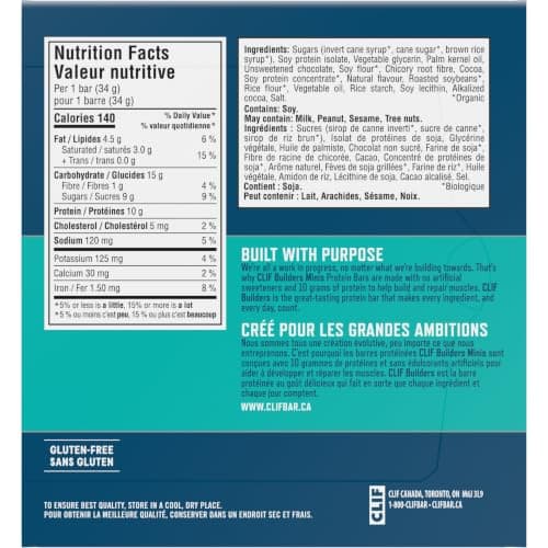 CLIF BUILDERS Mini Protein Bars, Chocolate Mint Flavour, 10g of Protein, Prepared in Canada, Gluten Free, No Artificial Sweeteners, 34 g (Pack of 10), Prepared in Canada — view 2