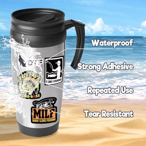 74pcs Funny Fishing Stickers for Tackle Box, Bucket, Father's Day Gift Waterproof Laptop Car Vinyl Skateboard Water Bottle Hard hat Tool Travel Case Guitar — view 5