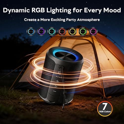 DUDGSIS Portable Bluetooth Speaker, IPX7 Waterproof Wireless Speaker with 20W Loud Stereo Sound, 15H Playtime & Beat-Synced RGB Light, Small Outdoor Speaker for Shower, Pool, Beach, Hiking and Gifts — view 4