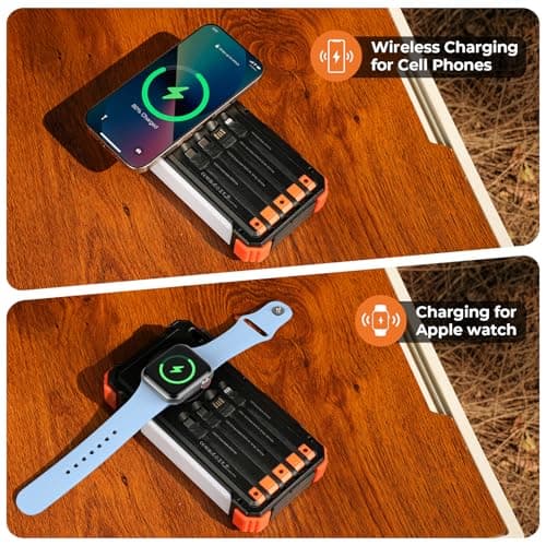 BLAVOR Solar Power Bank 20000mAh Built-in Cables, Wireless Charger for Phones & Apple Watch, 20W Fast Charging Battery Pack with USB C, Flashlight, Solar Charger for iPhone, iPad, iWatch, Samsung — view 3