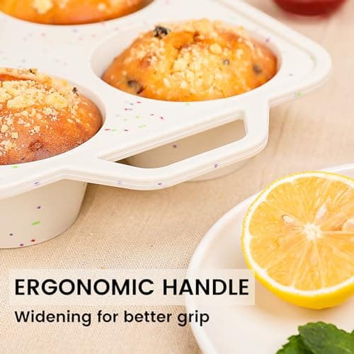 Vinino Jumbo Muffin Pan with Metal Reinforced Frame-2Pack, Silicone Cupcake Pan for Baking 6 Cup Jumbo Size, BPA Free Silicone Muffin Tray, Cupcake Baking Pan Molds for Oven Dishwasher Safe-Cream — view 6