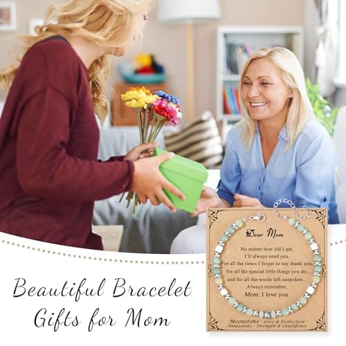 JoycuFF Mom Gifts, Christmas Birthday Gifts for Mom from Daughter Son, Valentines Mothers Day Ideas Present for Mother Mama Amazonite Moonstone Bracelets for Women — view 6