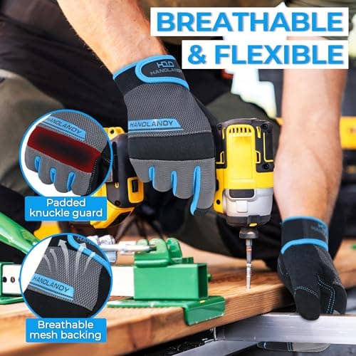 HANDLANDY Work Gloves Men & Women, Utility Mechanic Working Gloves Touch Screen, Flexible Breathable Yard Work Gloves (Medium, Grey) — view 2