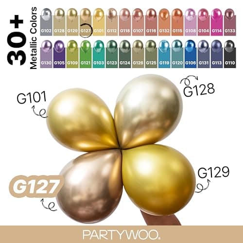 PartyWoo Chrome Gold Balloons, 100 pcs Gold Chrome Balloons Different Sizes Pack of 18 Inch 12 Inch 10 Inch 5 Inch for Balloon Garland or Arch as Birthday Decorations, Party Decorations, Gold-G127 — view 3