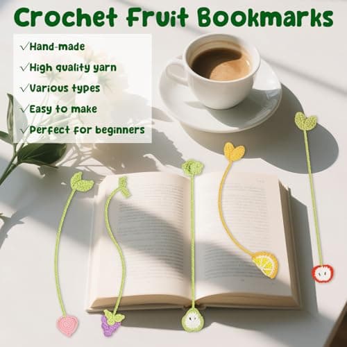 WaldyWop Crochet Kit for Beginners: 5 PCS Fruit Bookmarks Crochet Kits w/ 40% Extra Yarn, Accessories - Easy Video Tutorials & Instructions for Starter Adults - DIY Christmas Gift Set for Her Women — view 3