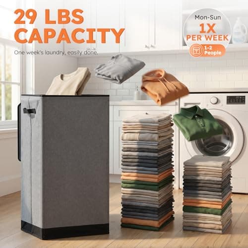 SOLEDI 100L Laundry Basket with Lid Large Laundry Hamper, Clothes Hamper with Laundry Bag Easy to Carry, Collapsible Storage Bins for Bedroom, Bathroom, Dorm, Apartment, College, Wardrobe, Grey — view 3