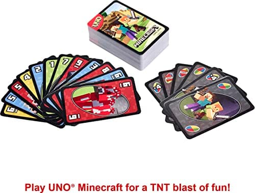 Mattel Games UNO Card Game, Gifts for Kids and Family Night, Themed to Minecraft Video Game, Travel Games, Storage Tin Box (Amazon Exclusive) — view 3