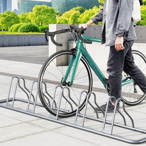 Simple Houseware 5-Bike Floor Storage Rack - Adjustable Bicycle Parking Stand & Garage Organizer for Road and Kids Bikes, Silver — view 3