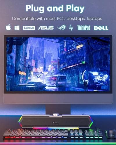 LENRUE G11 Computer Speakers for Desktop, Touch Lights PC Speakers with Surge Clear Sound, USB C/USB Powered for Computer Desktop PC Laptop Monitor（Black） (Black) (Black) — view 4