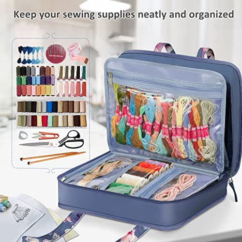 FINPAC Sewing and Craft Supplies Storage Tote, Large Capacity Travel Packing Organizer Bag with Clear Pockets and Handle for Knitting, Crochet, Art, Sewing Accessories (Blooming Hibiscus) — view 3
