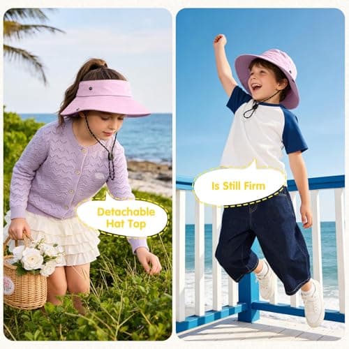 ZOORON Kids UPF 50+ Sun Hat for Boys Girls Wide Brim Lightweight Bucket Hat for Hiking Beach Safari, Quick Dry Adjustable (1pack-Light Purple)