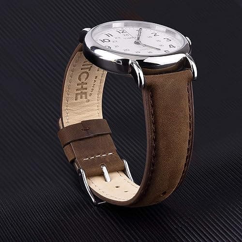 Ritche Genuine 24mm Leather Watch Band Classic Vintage Quick Realease Watch Bands for Men Women Compatible with Timex Expedition Fossil Seiko Saddle Brown Watch Strap