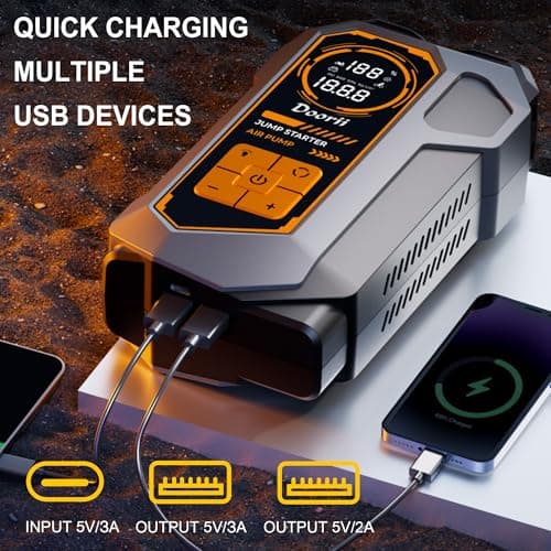 Doorii 6000A Jump Starter with Air Compressor, 10-in-1 Car Jumper Starter Portable, 150PSI Tire Inflator/Air Pump, LED Flashlight for Up to 10.0L Gas / 8.0L Diesel Engines — view 4