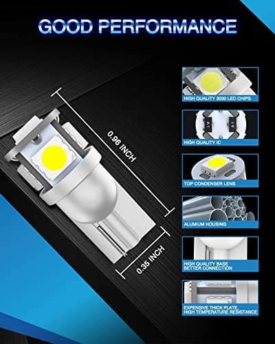 Marsauto 194 LED Bulb 6000K White 168 T10 2825 W5W 5SMD Replacement Bulbs for Car Dome Map Door Courtesy Side Marker Reading Glove Box License Plate Lights (Pack of 10)(Clear Lens Side Marker) — view 4