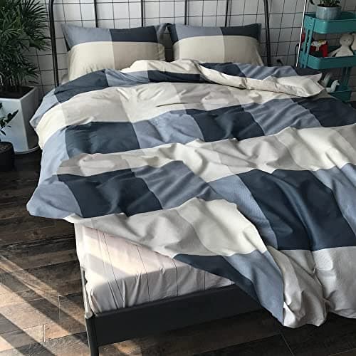 LifeTB Cotton Plaid Duvet Cover Full Size Geometric Grid Checkered Bedding Sets Modern Style 3 Piece Comforter for Men Women with Zipper Ties Full(80''x90'') — view 4