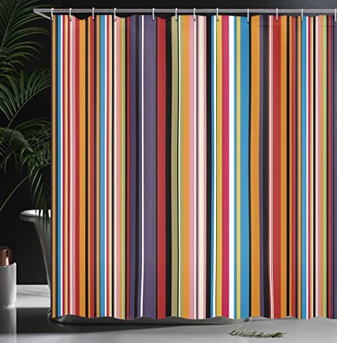 Ambesonne Abstract Shower Curtain, Vibrant Colored Stripes Vertical Pattern Funky a Modern Tile Illustration, Cloth Fabric Home Bathroom Art for Bath Decor Set with Hooks, 69" W x 70" L, Orange Purple — view 2