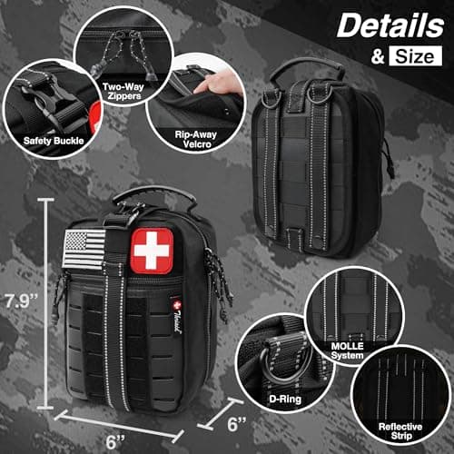 Survival First Aid Kit with Israeli Bandage, Chest Seal, Tourniquet, Splint, Tactical Military Combat Molle IFAK for Wound Care, Bleeding Control, Trauma Hemorrhage and More (Black) — view 3