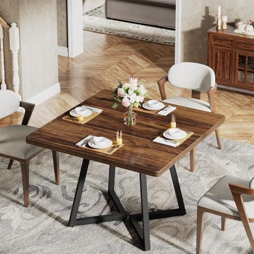 Tribesigns Square Dining Table for 2, 31.5" Industrial Dinner Table with Metal Base, Kitchen Table for Dining Room, Small Space, Apartment, Rustic Brown & Black — view 4