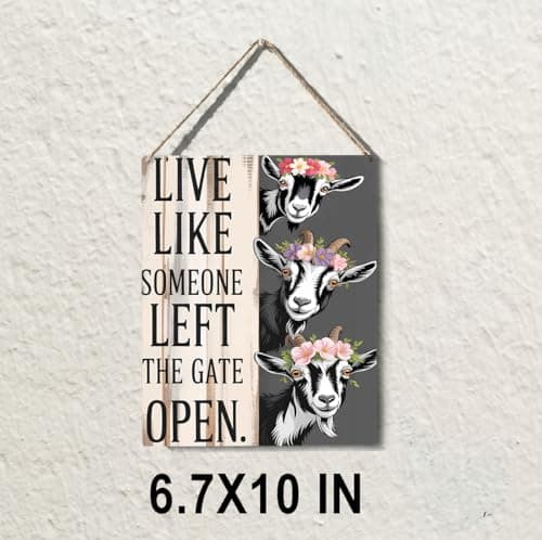 Live Like Someone Left The Gate Open Goat Floral Hanging Plaque, 6.7 x 10 Inches Farmhouse Wall Decor for Kitchen, Cabin, Home — view 6