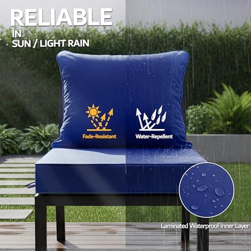24x24 Inch Outdoor Chair Cushions Set of 2, Patio Furniture Cushions - Removable Cover, Water-Repellent, Fade-Resistant, Non-Slip Bottom & Straps, Replacement for Deep Seat Sofa & Couch - Navy — view 2
