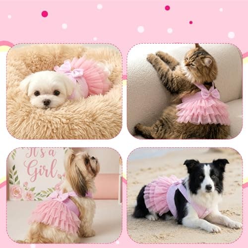 choyaxo Pink Dog Dress Cute Bowknot Tutu Pet Dress Summer Pet Clothe for Puppy Small Cats — view 4