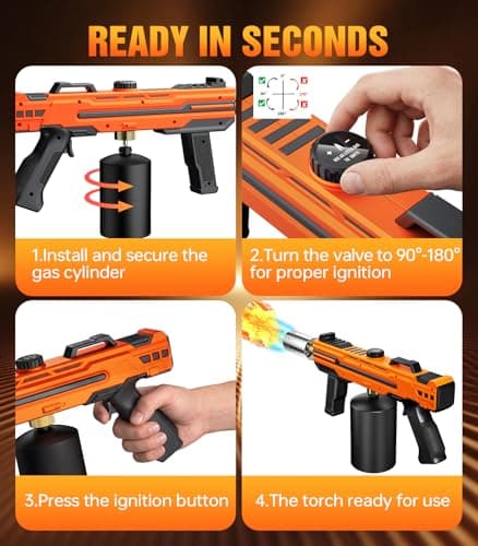Powerful Propane Torch Gun, Flame Thrower Kitchen Torch Cooking with Adjustable Flame, Torche Propane Gun Butane Torch for Searing Steak, BBQ, Campfire, Fireplace (Tank Not Included)(Orange) — view 4
