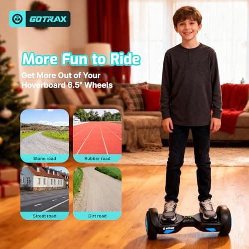 Gotrax Edge Hoverboard with 6.5" LED Wheels & Headlight, Max 6.4km Range & 10km/h Power by Dual 200W Motor, UL2272 Certified and 50.4Wh Battery Self Balancing Scooters for 44-176lbs Kids Adults(Black) — view 5