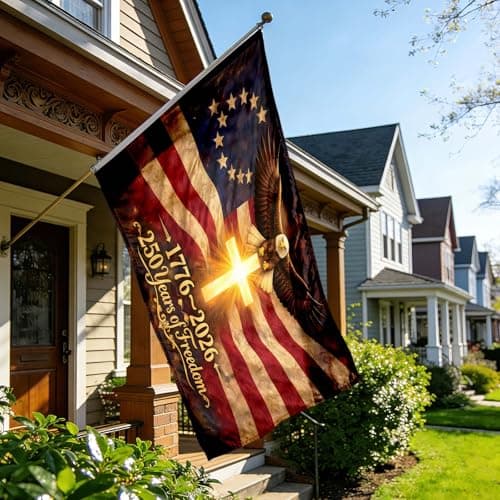 250 Anniversary USA Flag, Double Sided Waterproof Patriotic Eagle Cross Flag 1776-2026, Christian Outdoor Yard Decor (3x5ft) — view 5