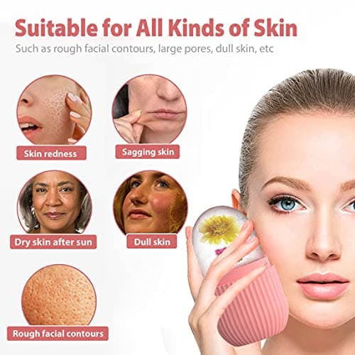 XHJRI Ice Cube Roller Massager for Face, Eyes and Neck Naturally Conditioning and Skin Care,De-Puff Eye Bags,Reduce Migraine Pain,Reusable Massage Silicone Ice Mold (Pink) — view 2