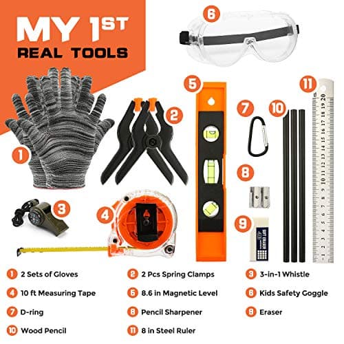 INCLY 18PCS Kids Tool Set with Reinforced Belt, Adjustable Waist 20"-32", Boys Real Hand Tools Kit Children Construction Learning Tools Hammer Screwdriver for Home DIY Building & Woodworking — view 4