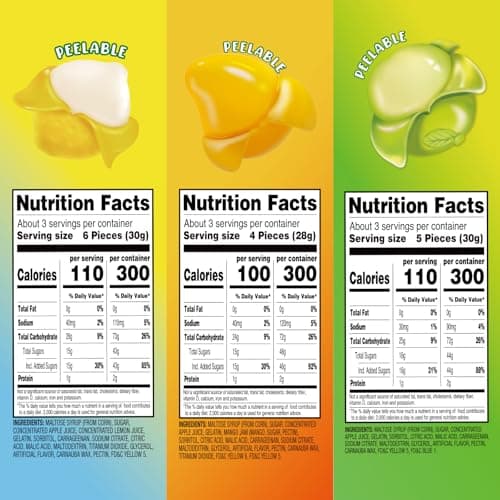 AMOS Peelerz Assorted Fruit Candy Bundle, Mango Watermelon Green Apple Flavors, Peelable Gummy Candy Variety Pack - 3 Pack