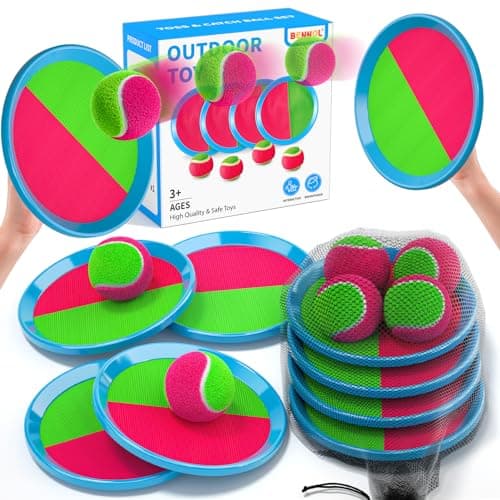 Toss and Catch Ball Game Outdoor Toys for Kids Ages 3+, Ball Catch with 4 Paddles 4 Sticky Balls, Yard Games Beach Toys Outside Games for Kids Adults