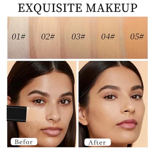 Foundation Stick, 2 in 1 Dual-Ended Long-Lasting Concealer Korean Foundation Contour Stick, Waterproof Contouring foundation with Brush, Full Coverage Matte Finish for Face Makeup(03#LIGHT SKIN) — view 5